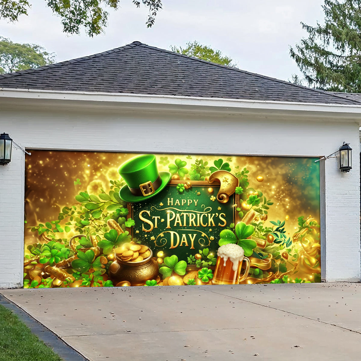 Shineful Garage Door Banner Decoration Golden Irish Luck