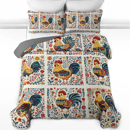 Shineful All Season Quilt 3-Piece Set - Rooster Garden