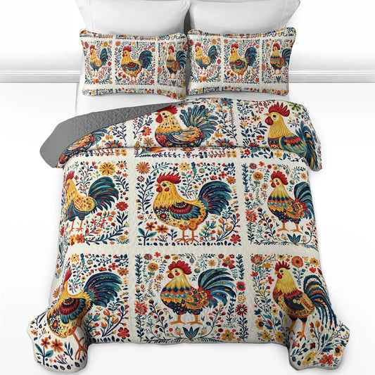 Shineful All Season Quilt 3-Piece Set - Rooster Garden