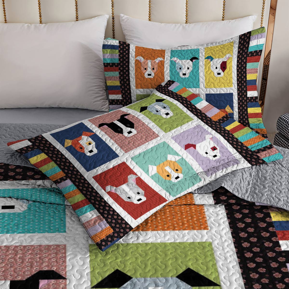 Shineful All Season Quilt 3-Piece Set Colorful Pitbulls