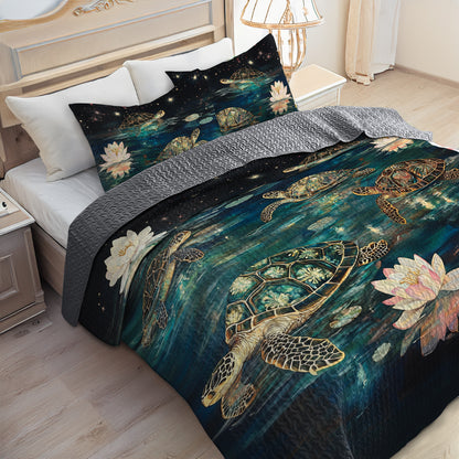 Shineful All Season Quilt 3-Piece Set Starry Turtle Lagoon