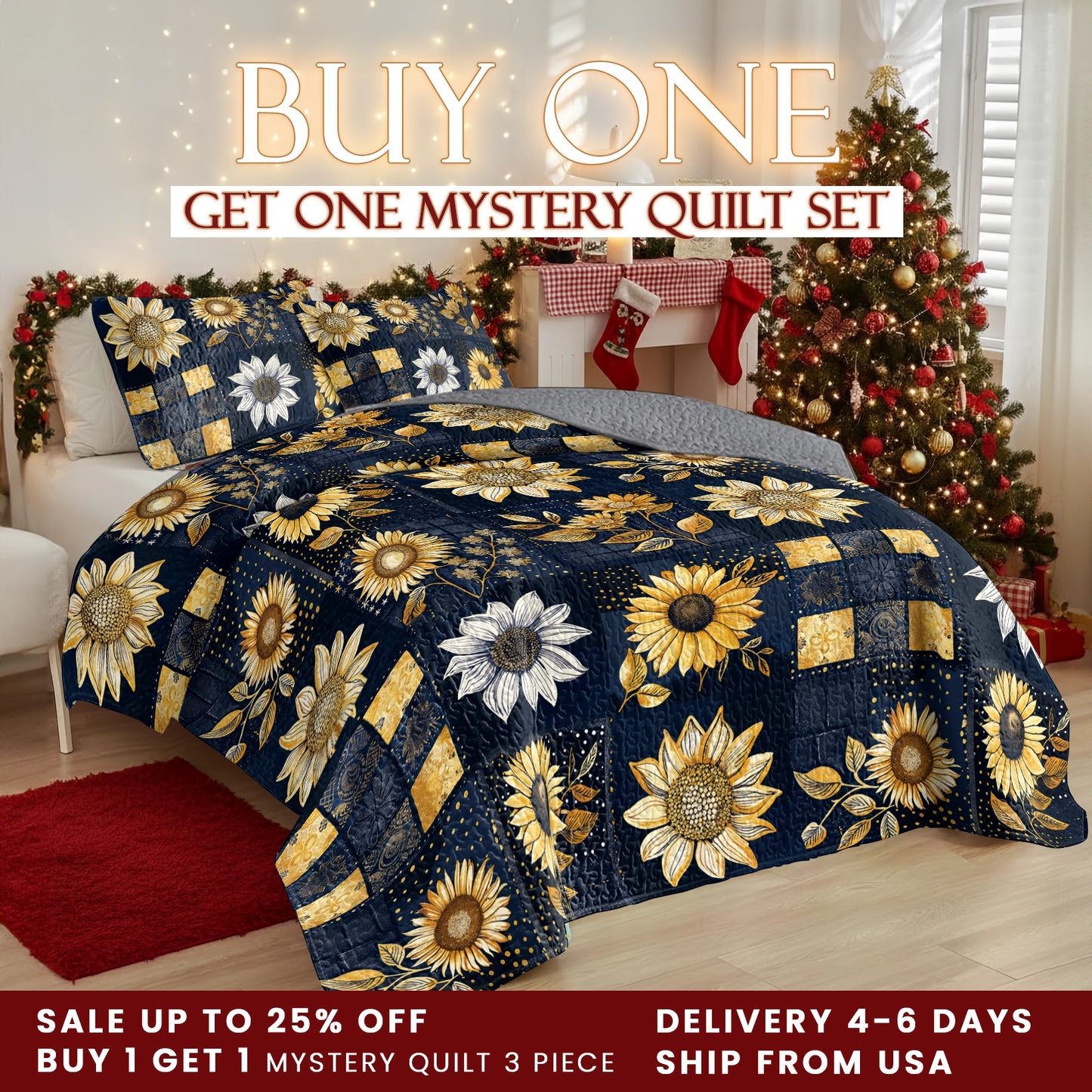 Shineful Quilt 3-Piece Set Inelegance Sunflowers
