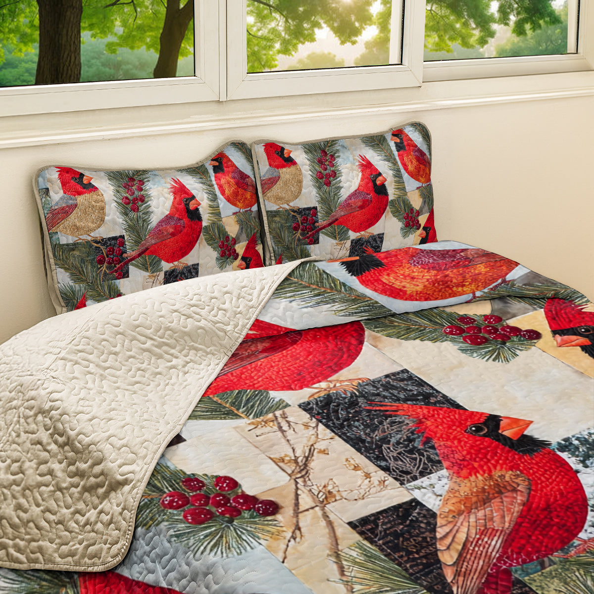 Shineful All Season Quilt 3-Piece Festive Cardinal Dreams