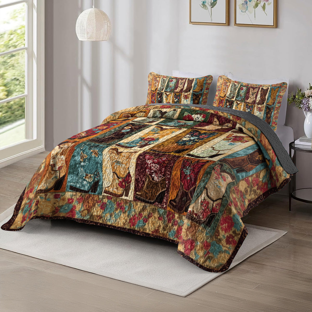 Shineful All Season Quilt 3-Piece Set Vintage Cowboy Boot