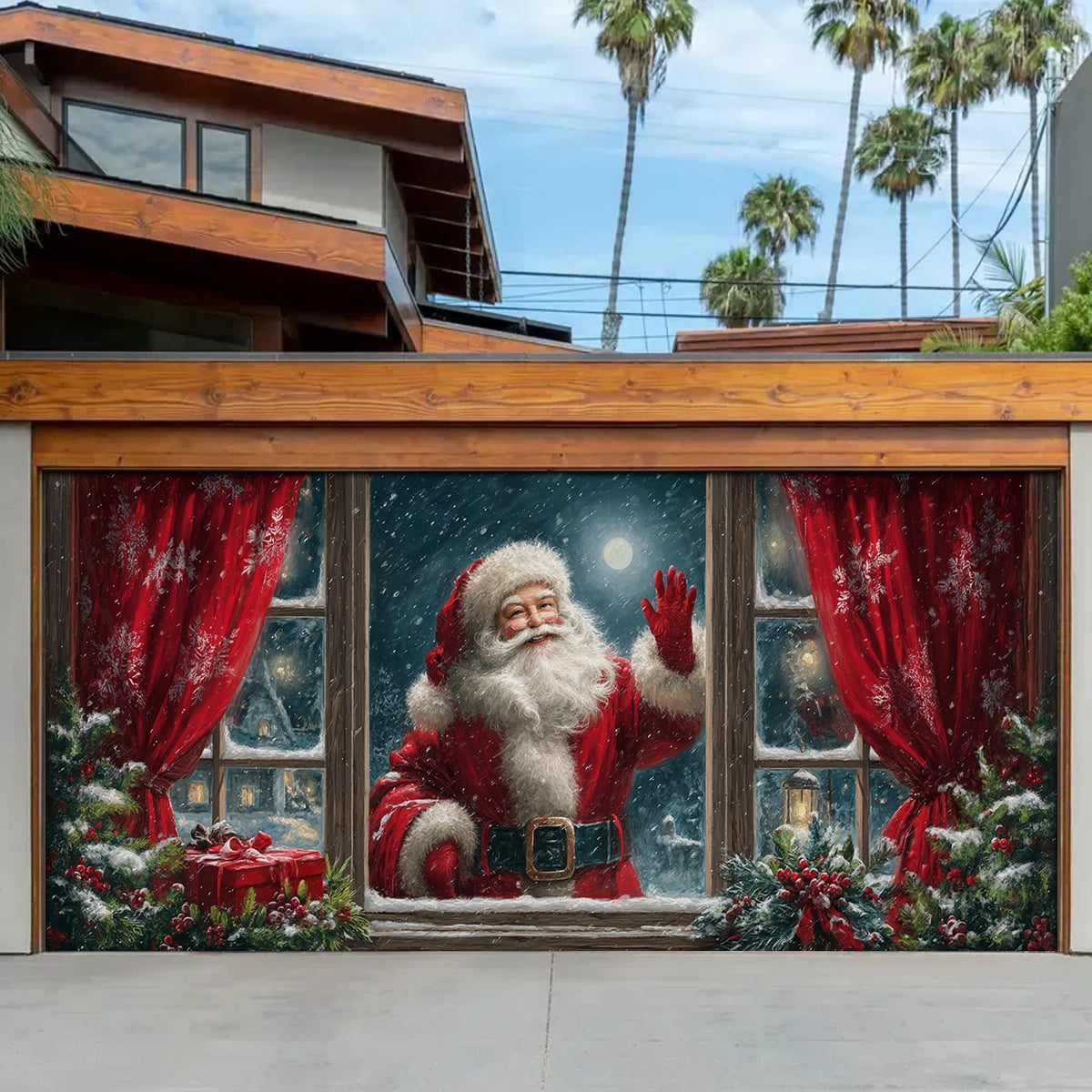 Shineful Garage Door Banner Decoration Santa at the Window Christmas