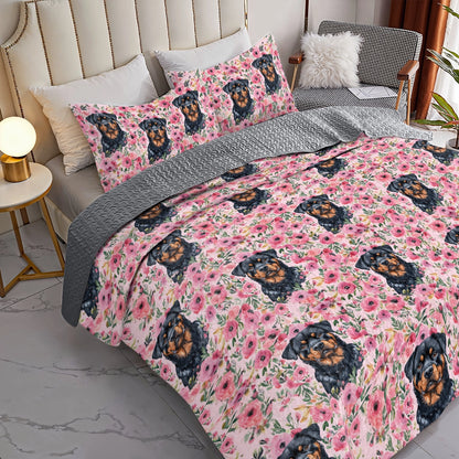 Shineful All Season Quilt 3-Piece Set Floral Rottie Dream