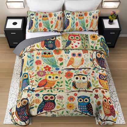 Shineful All Season Quilt 3-Piece Set Pretty Flowers Owl