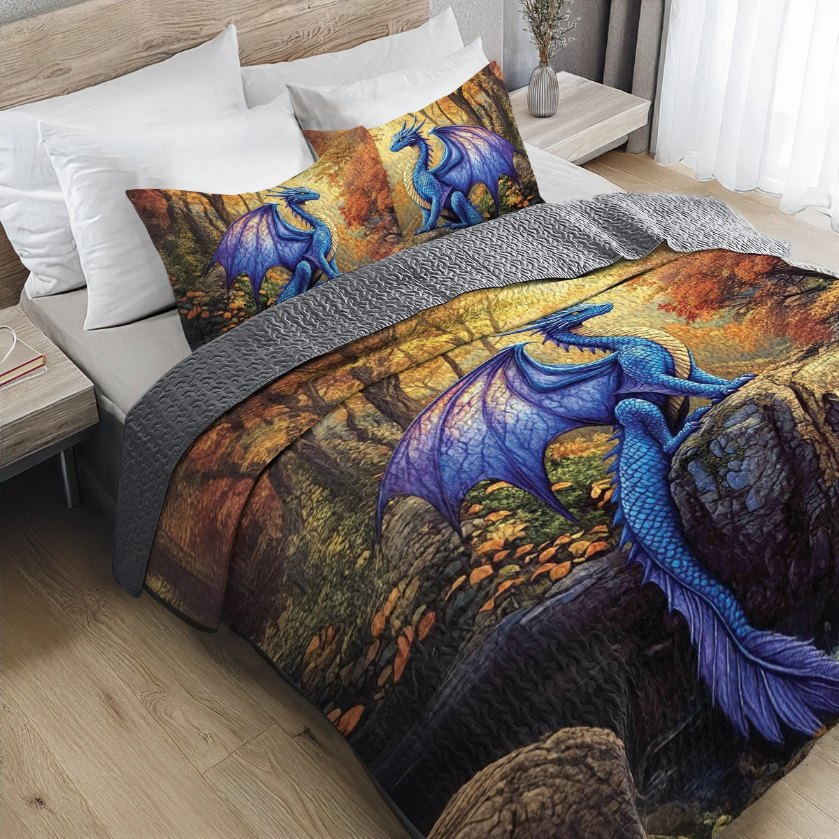 Shineful All Season Quilt 3-Piece Set - Guardian Dragon Waterfall