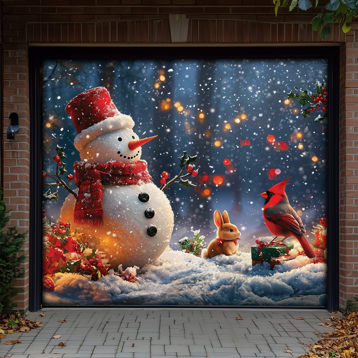 Shineful Garage Door Banner Decoration Cheerful Forest Snowman