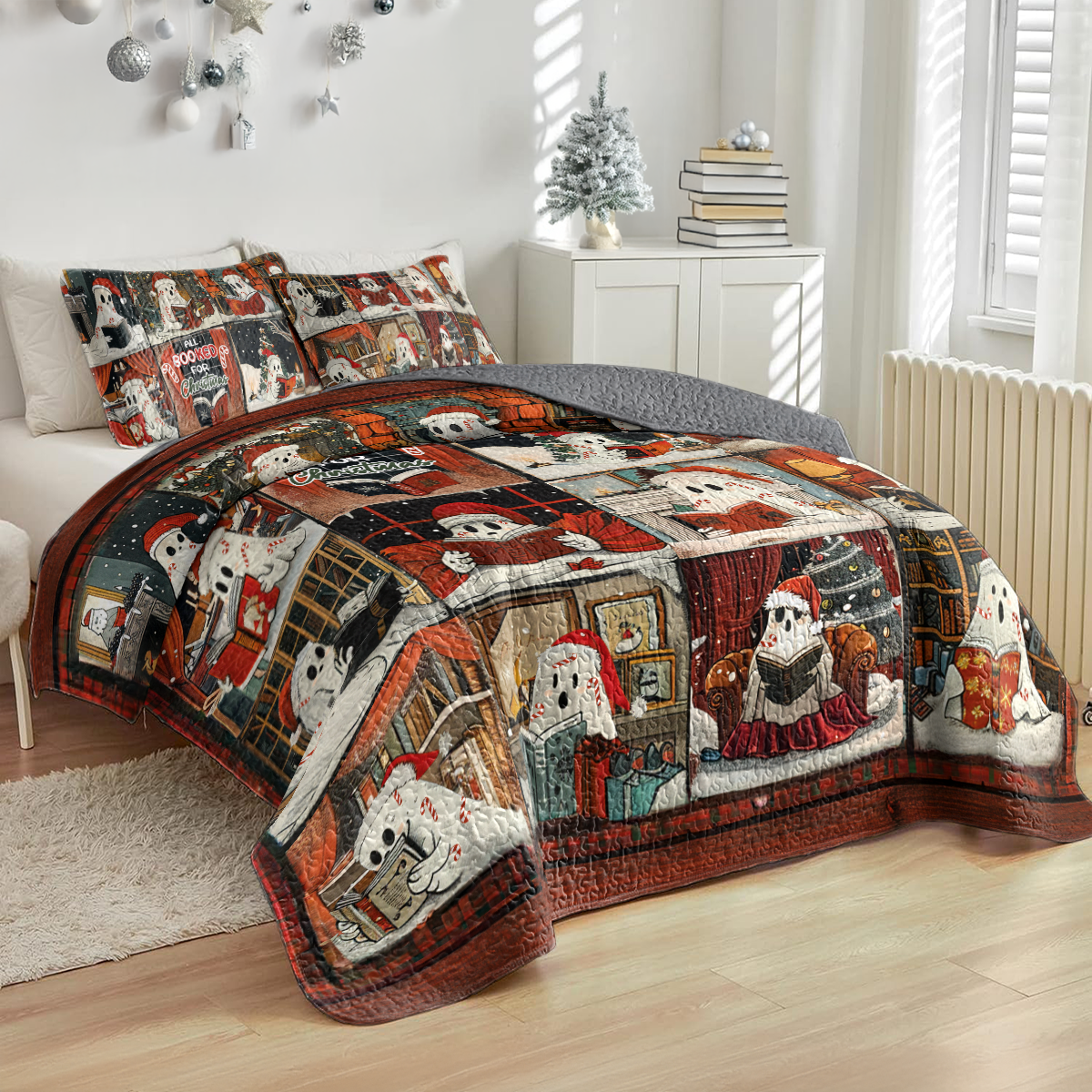Shineful All Season Quilt 3-Piece Set Christmas Bookish Candy Boo