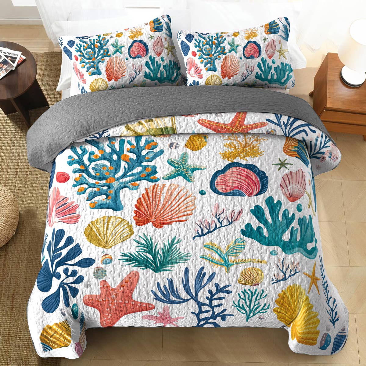 Shineful All Season Quilt 3-Piece Set - Seashell Ocean Breeze