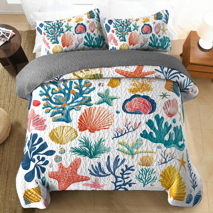Shineful All Season Quilt 3-Piece Set - Seashell Ocean Breeze