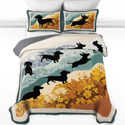 Shineful All Season Quilt 3-Piece Set Quilt Set Dachshund Autumn Walk