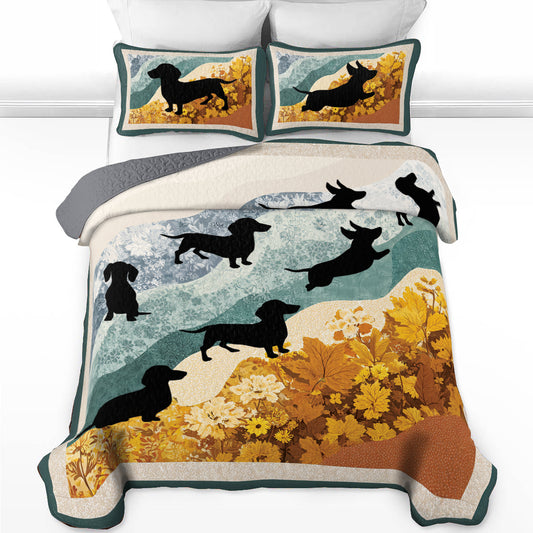 Shineful All Season Quilt 3-Piece Set Quilt Set Dachshund Autumn Walk