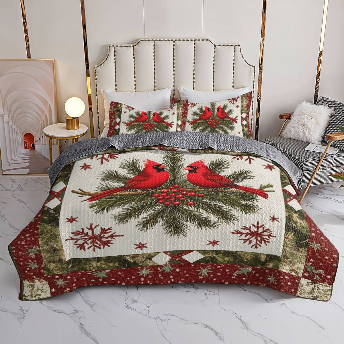 Shineful All Season Quilt 3-Piece Set - Cardinal Winter Warmth