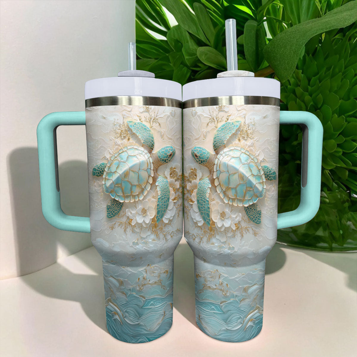 Shineful Glossy Tumbler - Golden Serenity Sea Turtle