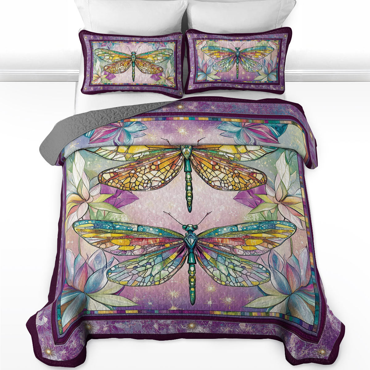 Shineful All Season Quilt 3-Piece Set Exquisite Dragonfly