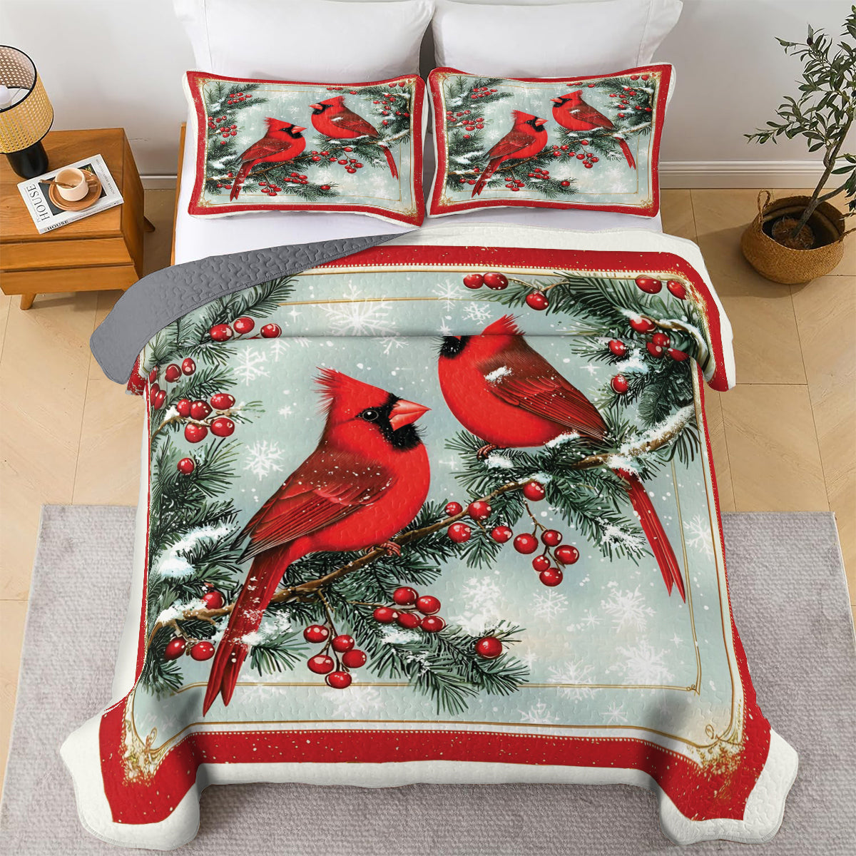 Shineful All Season Quilt 3-Piece Set Christmas Cardinal