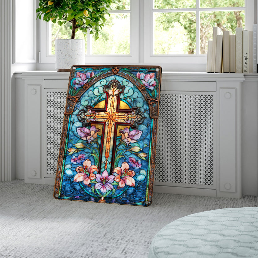 Shineful 2D Metal Sign Sapphire Cathedral Cross