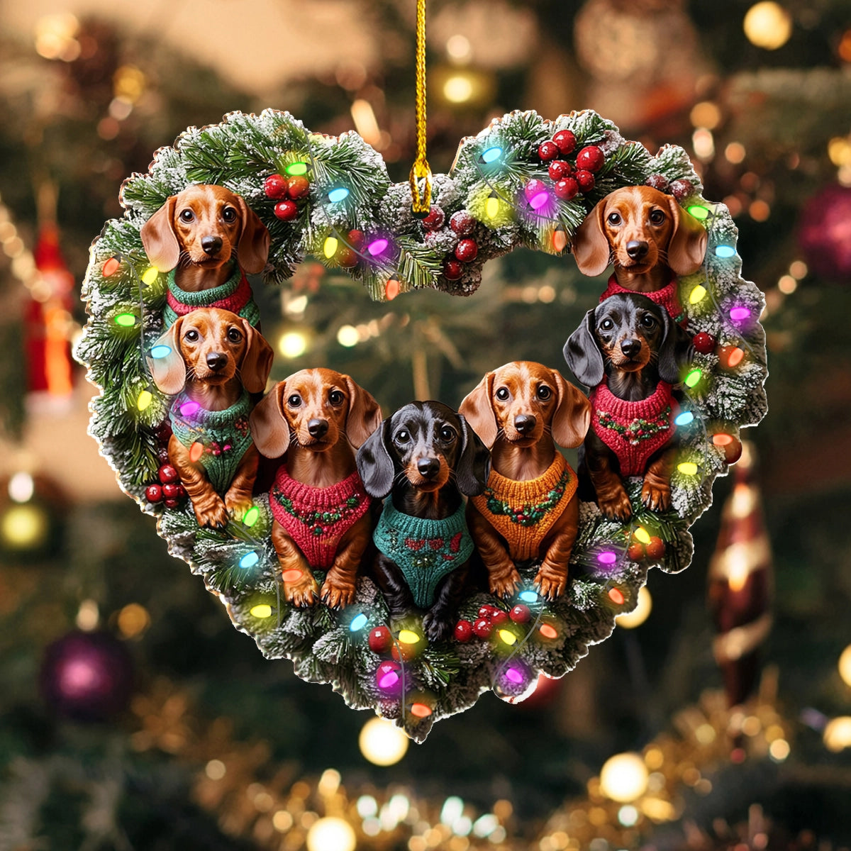 Shineful 2D Acrylic Ornament Dachshund Holiday Heart Glow