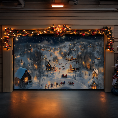 Shineful Garage Door Banner Decoration - Moonlit Village Cheer