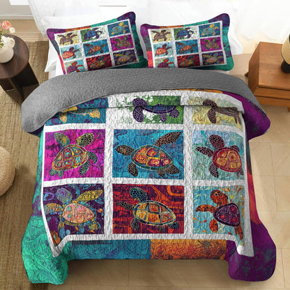Shineful All Season Quilt 3-Piece Set  Gorgeous Sea Turtle Damask Pattern