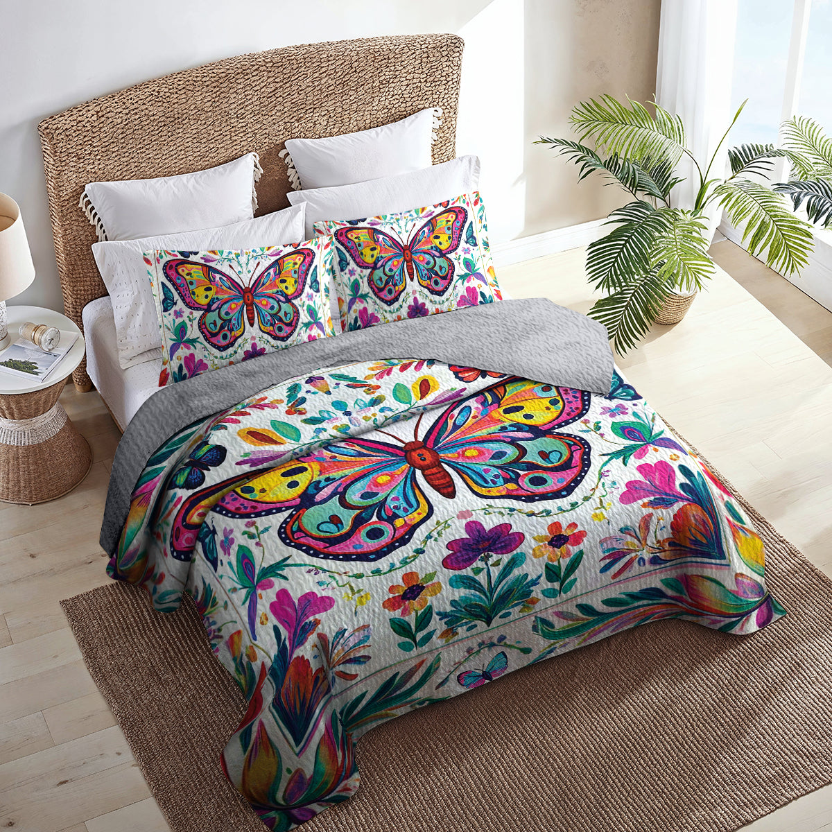 Shineful All Season Quilt 3-Piece Set - Vibrant Garden Butterfly