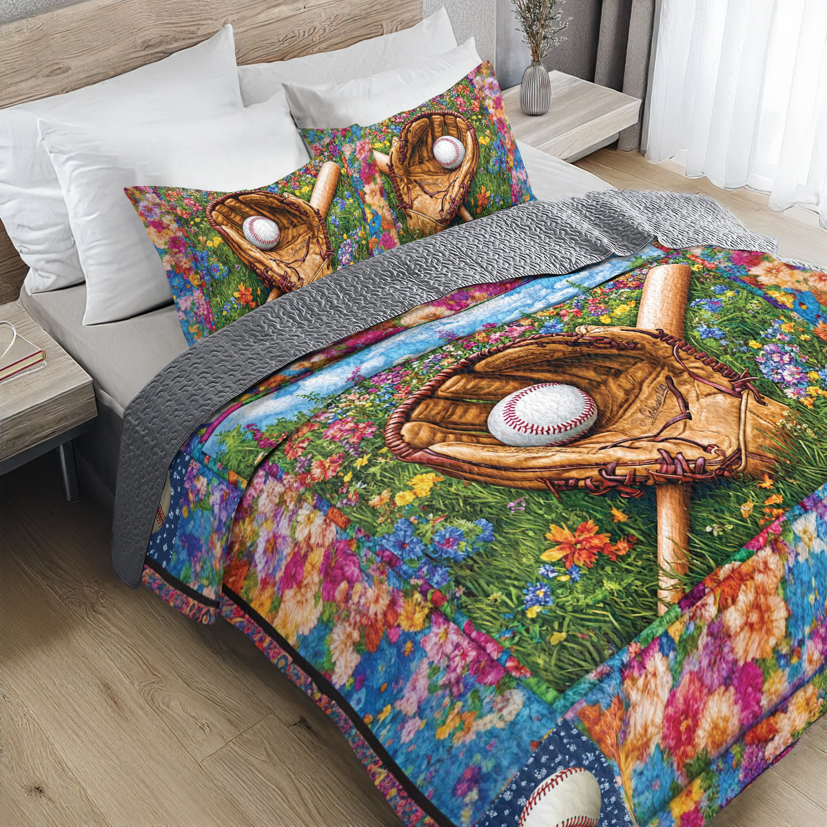 Shineful All Season Quilt 3-Piece Set - Field of Dreams Baseball