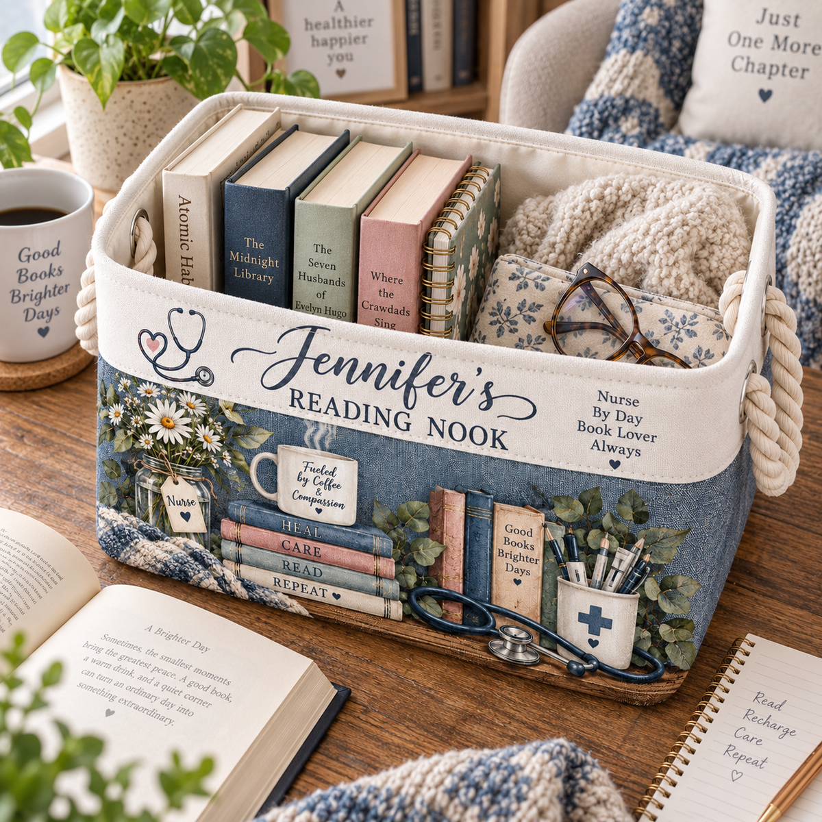 Shineful Personalized Nurse Book Book Basket