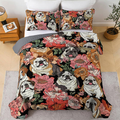 Shineful All Season Quilt 3-Piece Set Blooming Bulldogs
