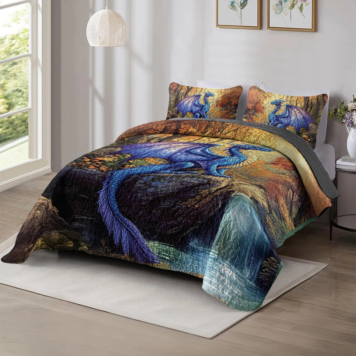 Shineful All Season Quilt 3-Piece Set - Guardian Dragon Waterfall