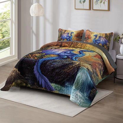 Shineful All Season Quilt 3-Piece Set - Guardian Dragon Waterfall