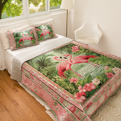 Shineful All Season Quilt 3-Piece Set - Tropical Flamingo Kisses