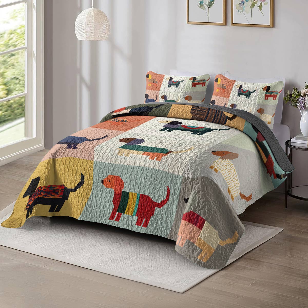 Shineful All Season Quilt 3-Piece Set - Dachshund Patchwork Paradise