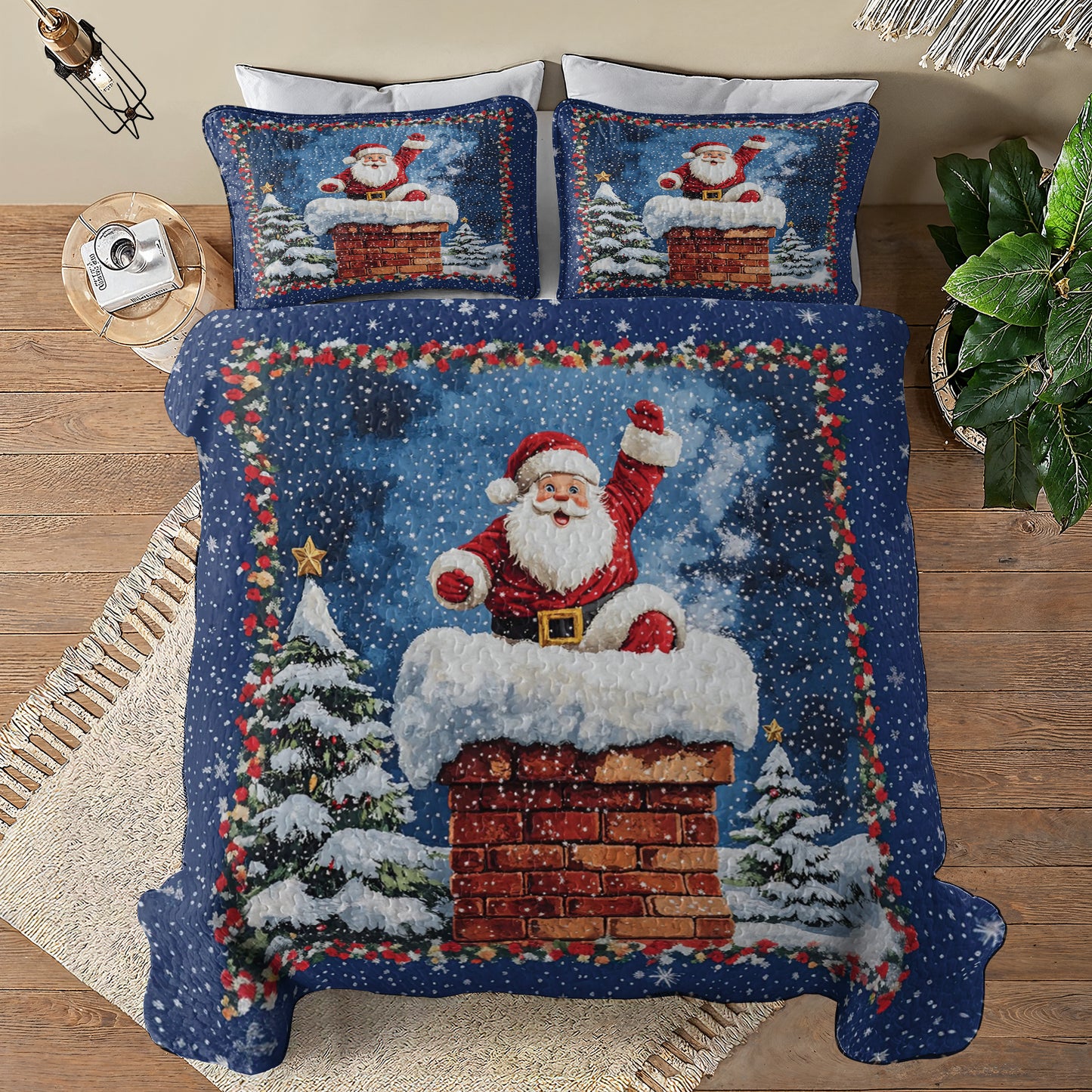 Shineful All Season Quilt 3-Piece Set Christmas Joyful Santa Claus