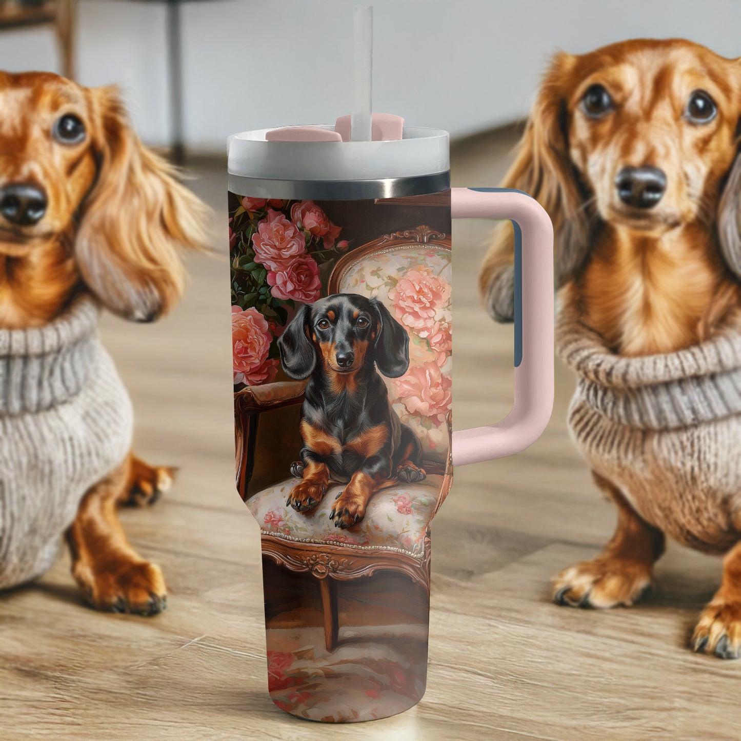 Shineful Tumbler Personalized Elegance Roses Dachshund