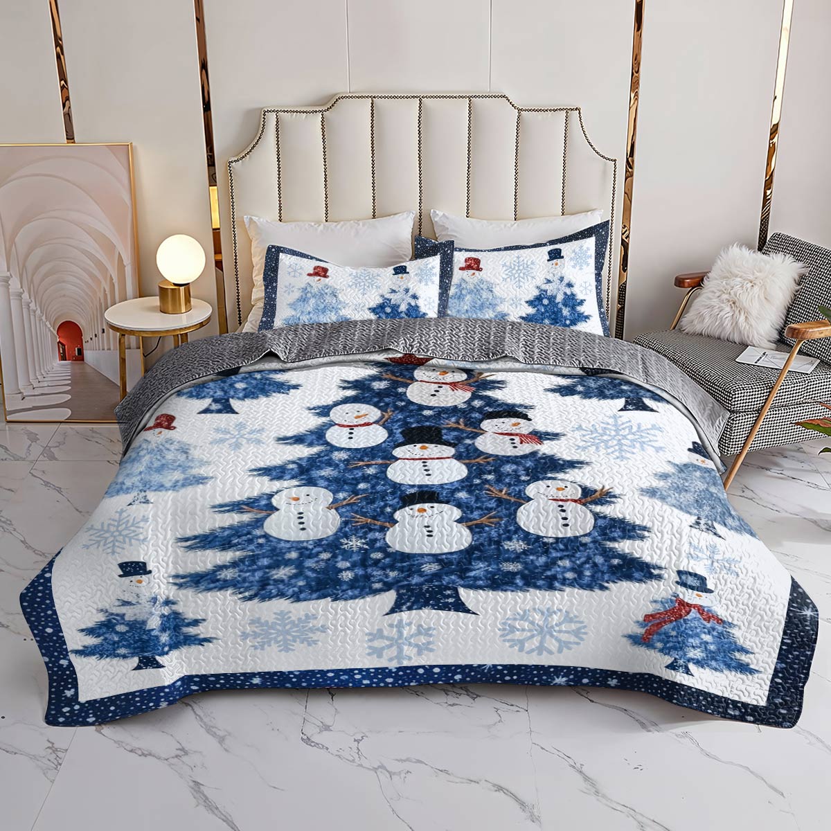 Shineful All Season Quilt 3-Piece Set Happy Snowman Christmas