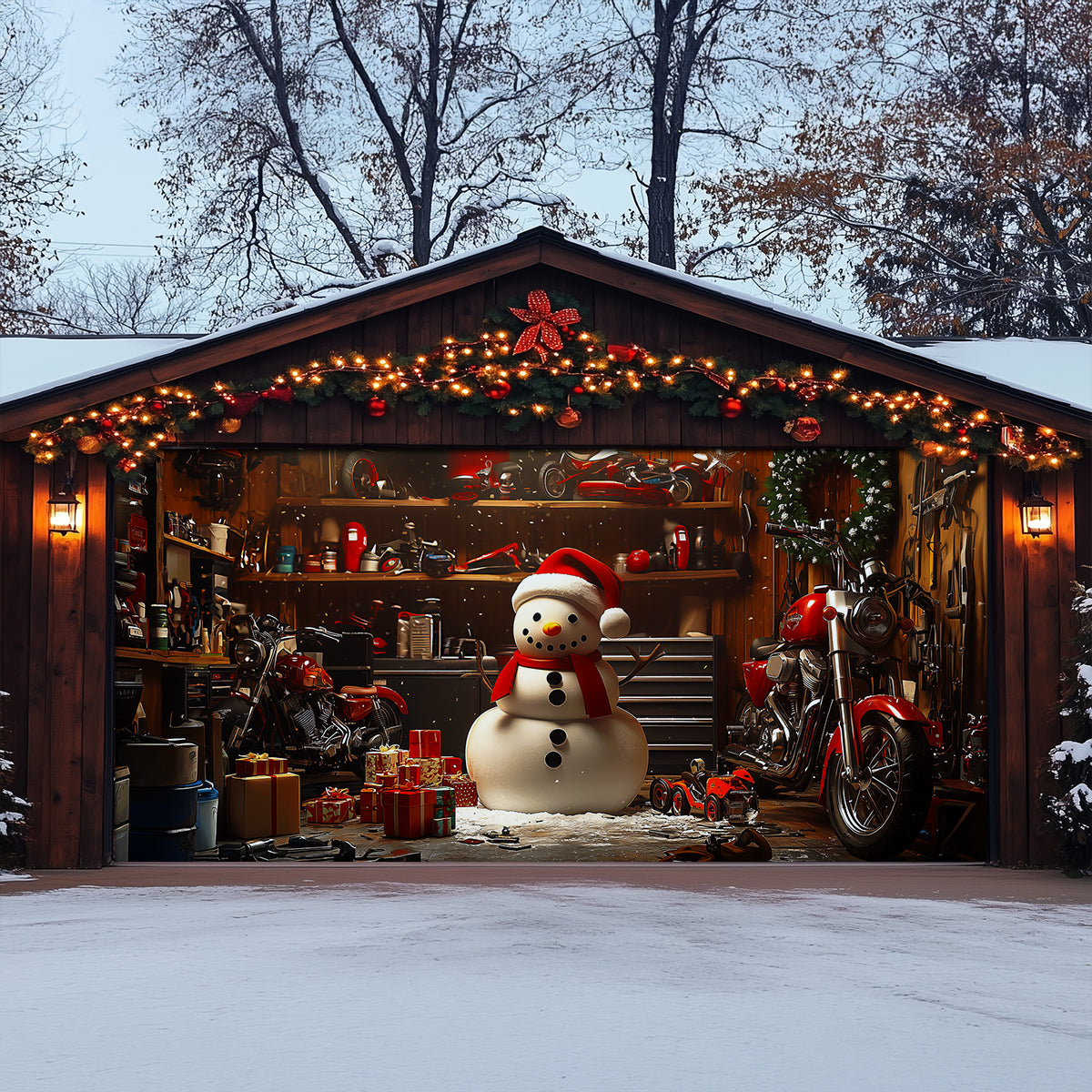 Shineful Garage Door Banner Decoration Christmas Snowman's Workshop