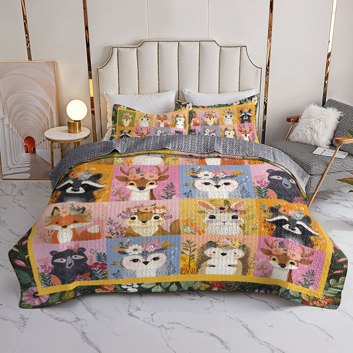 Shineful All Season Quilt 3-Piece Set Funny Happy Animals