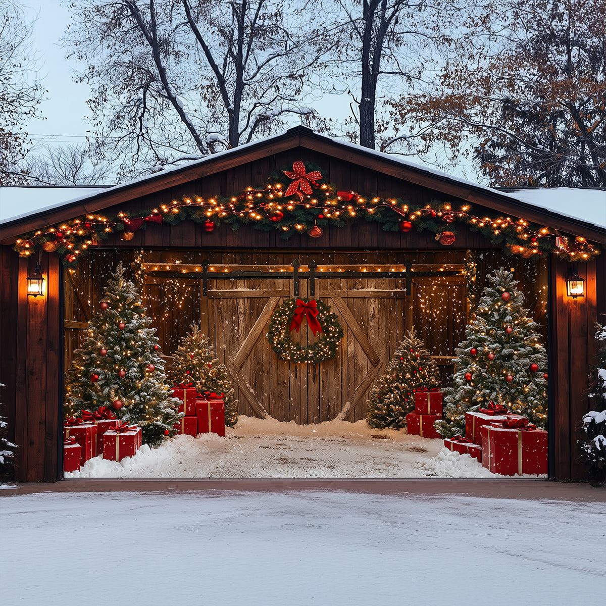 Shineful Garage Door Banner Decoration Christmas Barn Door with Presents