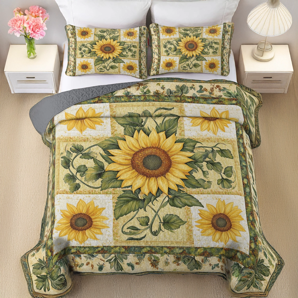 Shineful All Season Quilt 3-Piece Set Sunflower Garden Bliss