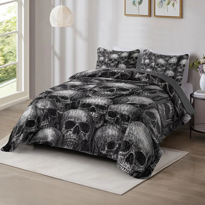 Shineful All Season Quilt 3-Piece Set - Dark Skull Abyss
