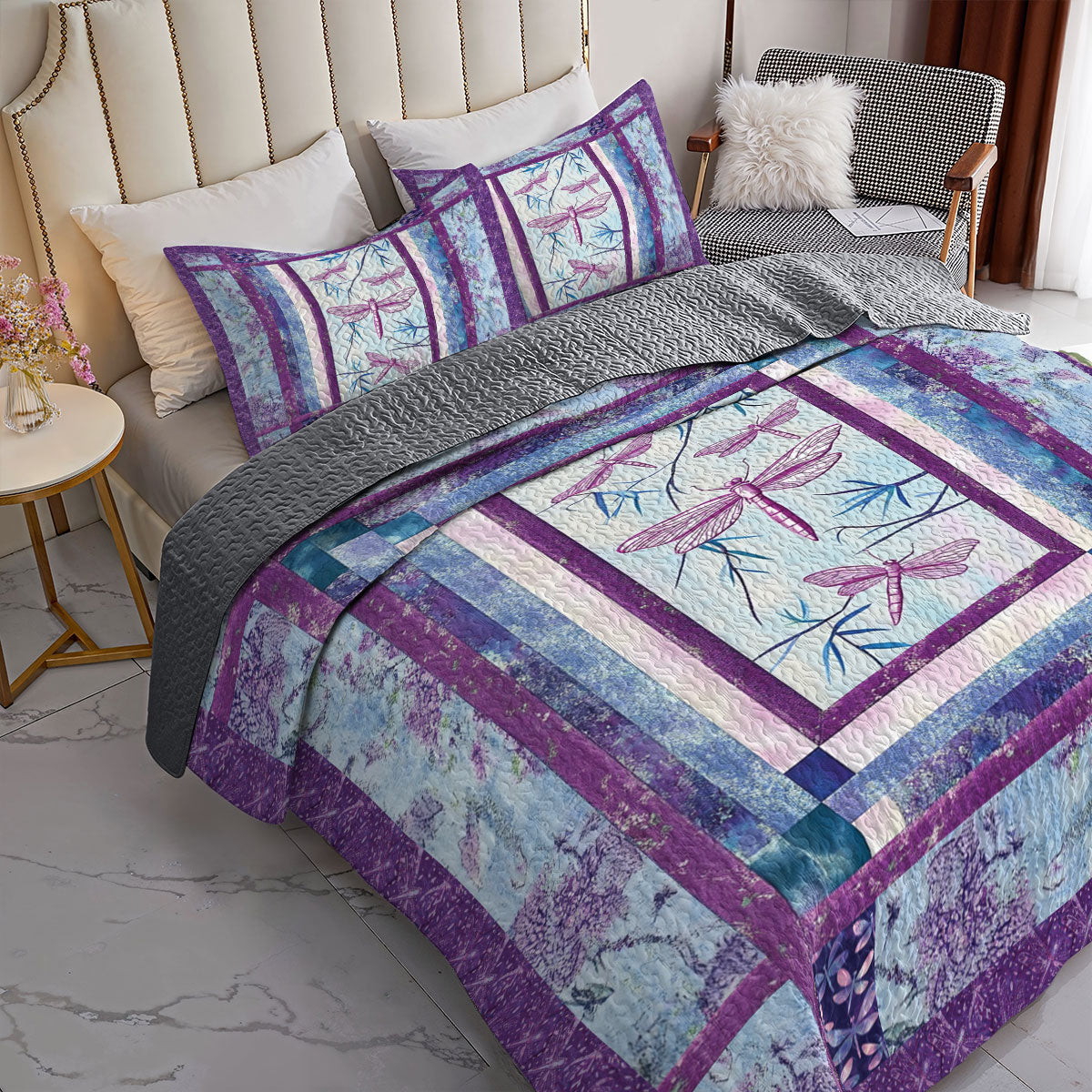 Shineful All Season Quilt 3-Piece Set Dragonfly Gorgeous