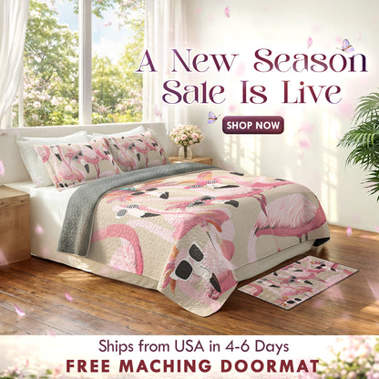 Shineful Quilt 3-Piece Set Funky Flamingo