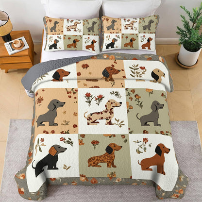Shineful All Season Quilt 3-Piece Set - Vintage Floral Dachshund