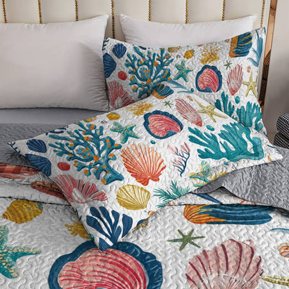Shineful All Season Quilt 3-Piece Set - Seashell Ocean Breeze