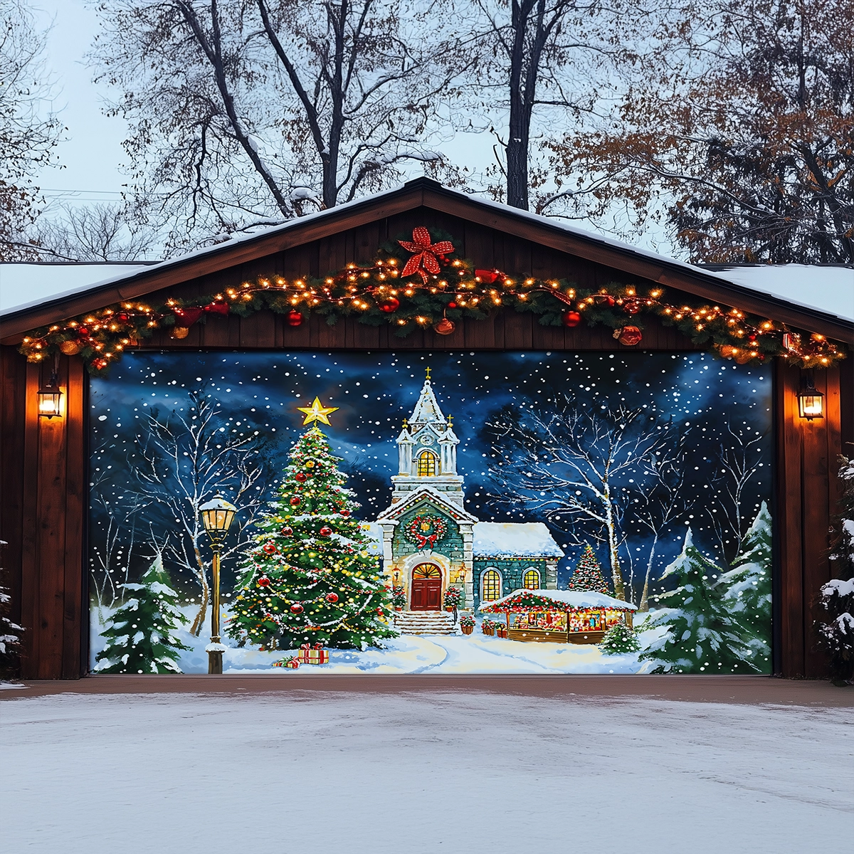 Shineful Garage Door Banner Decoration - Christmas Church Serenity