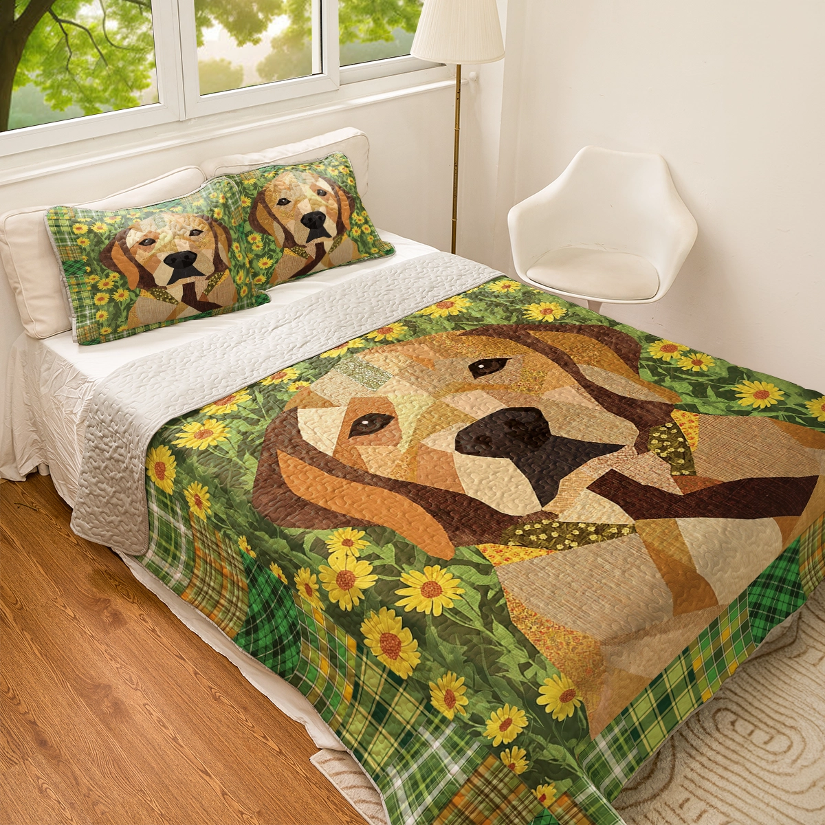 Shineful All Season Quilt 3-Piece Set - Flowers & Labrador Dreams