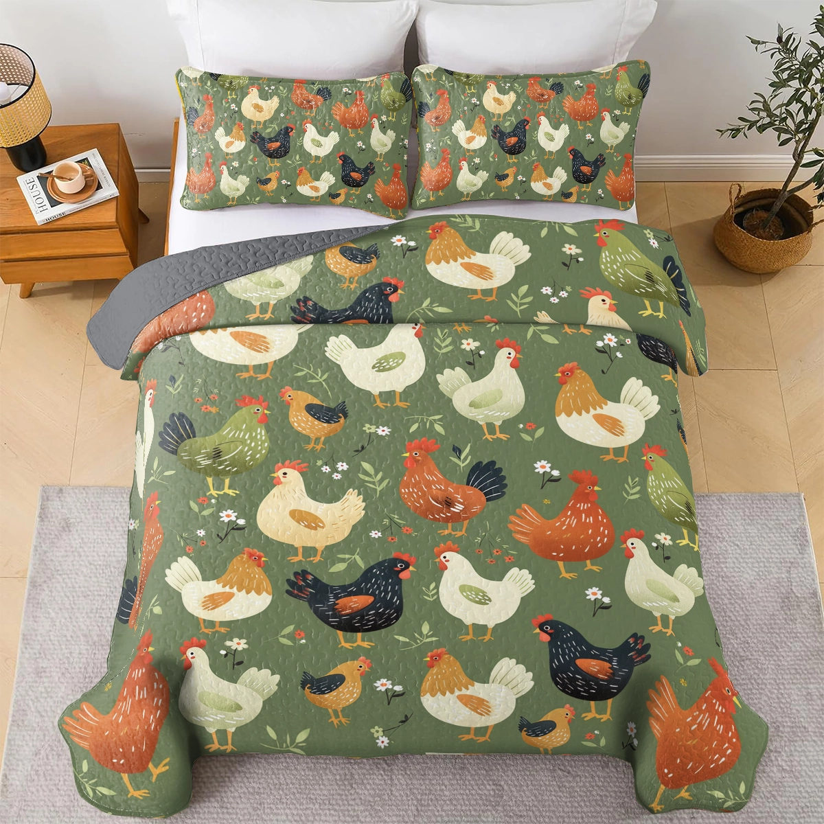 Shineful All Season Quilt 3-Piece Set Chicken Cozy Coop Collection