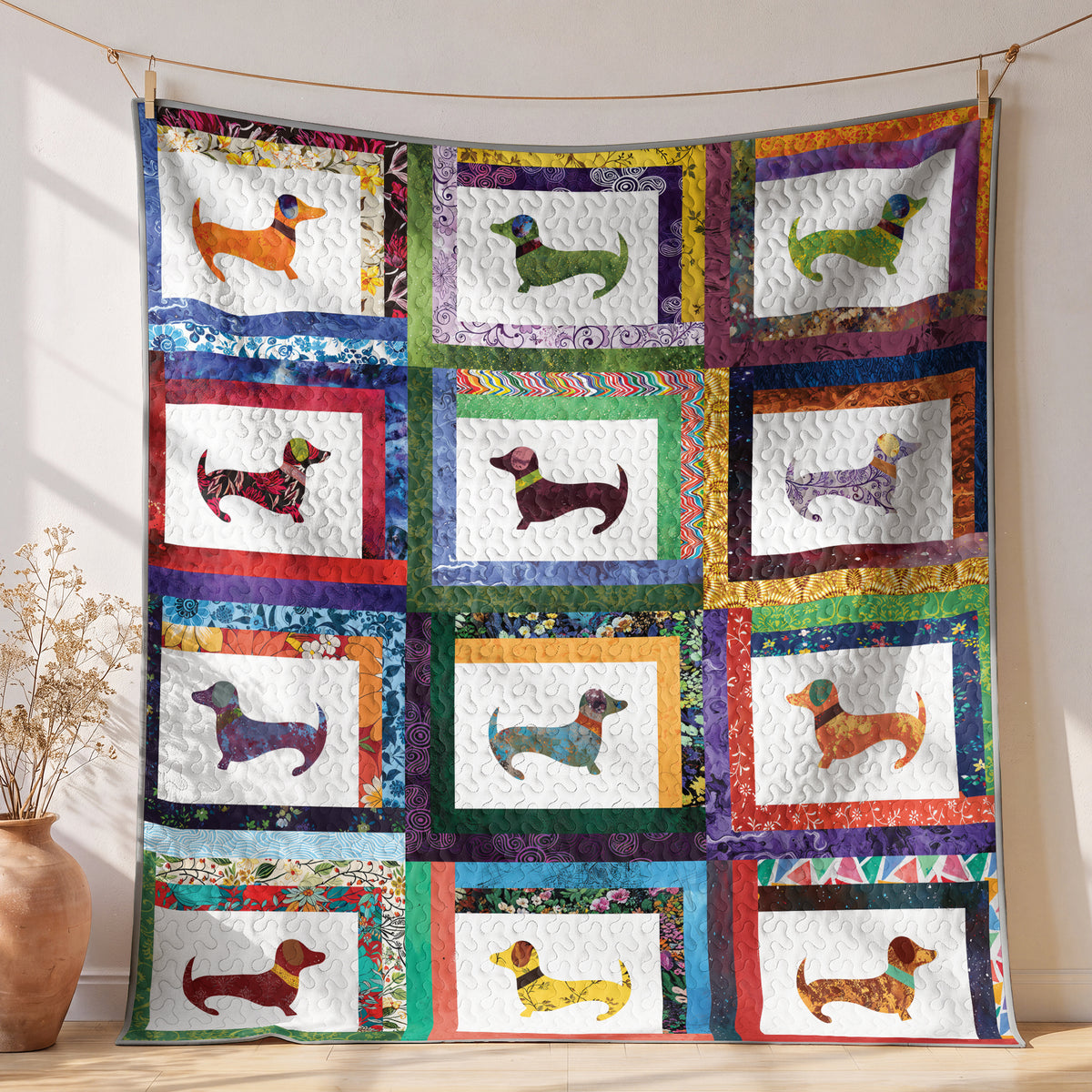 Shineful Quilt 3-Piece Set Dachshund Friends
